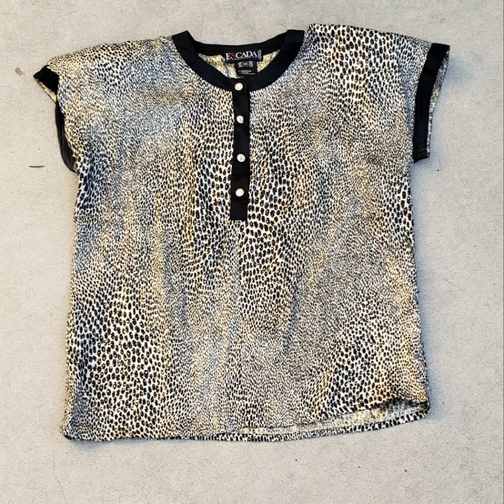 Vintage Escada Top Blouse Leopard Silk Metalic Medium 1999s